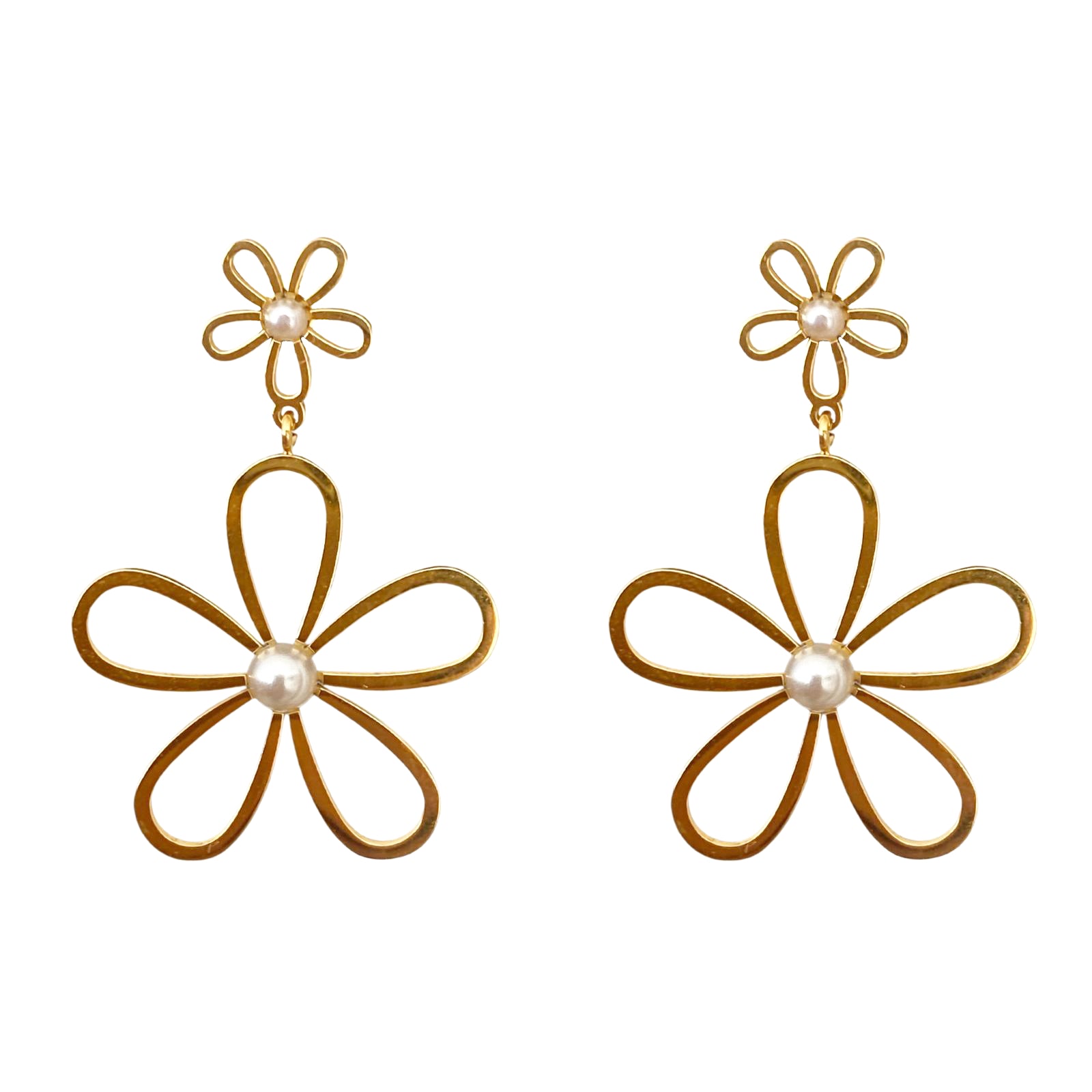 Daisy Flower Earring, 18k, Gold Plated, Stainless Steel, Synthetic Pearl - Ibiza Passion
