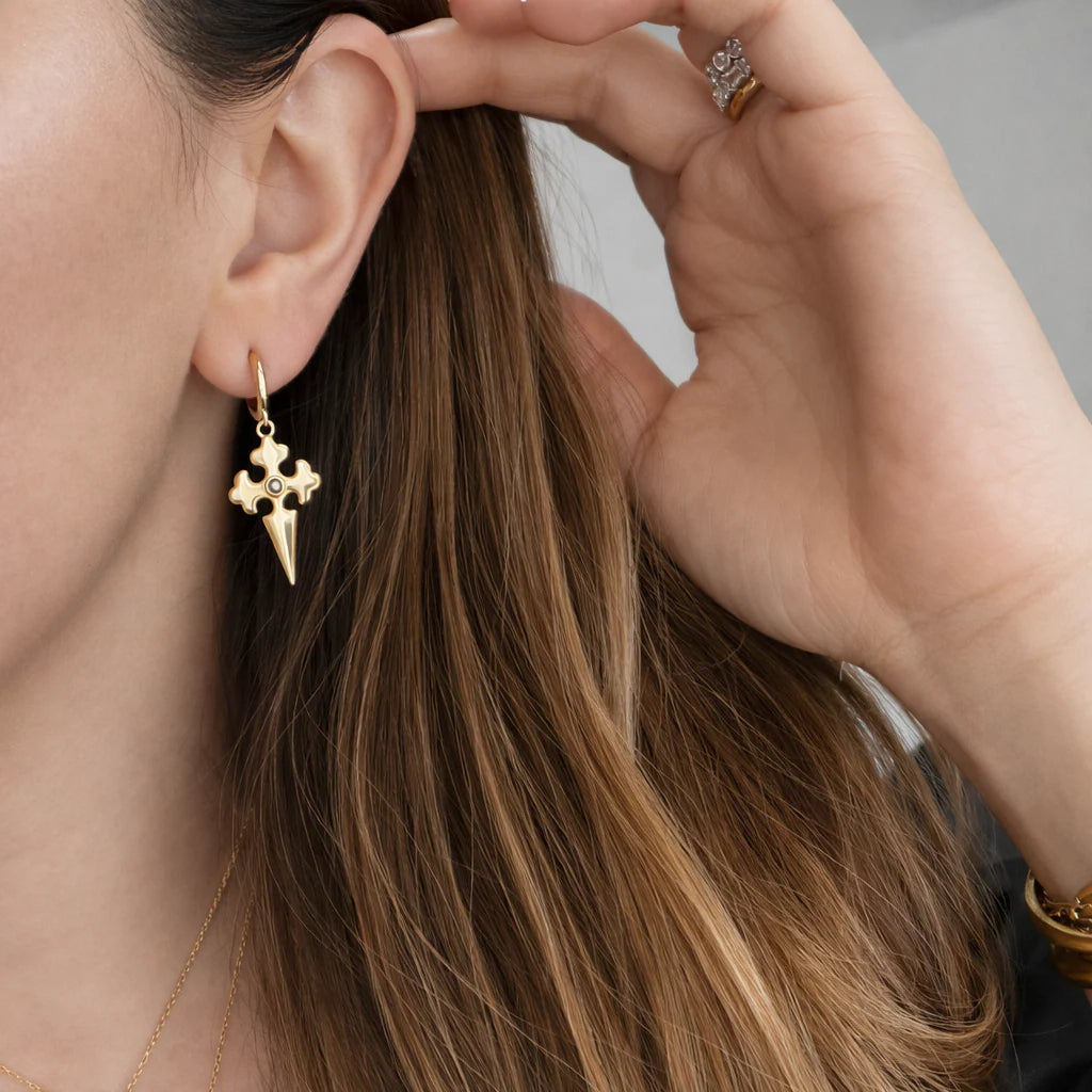 'SANTIAGO' Cross Earrings -Pearl-