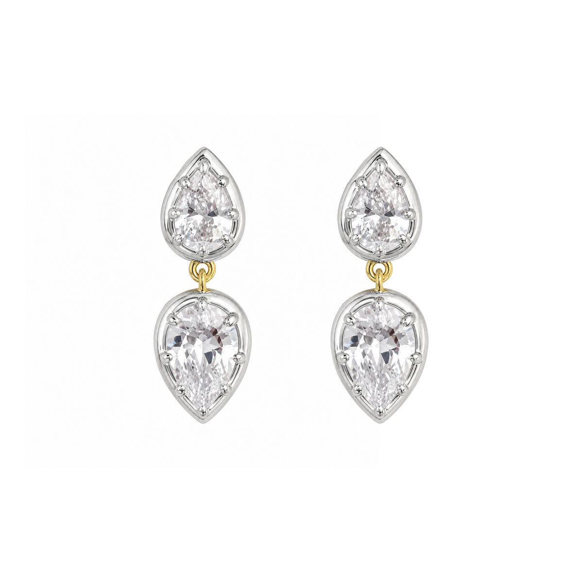 Two Tone Pear-Cut Duo Earrings