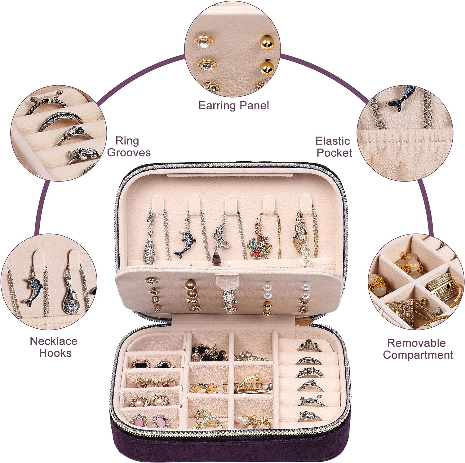 Velvet Travel Jewelry Case - Purple