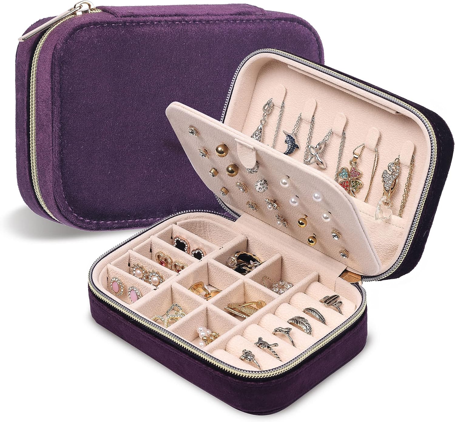 Velvet Travel Jewelry Case - Purple