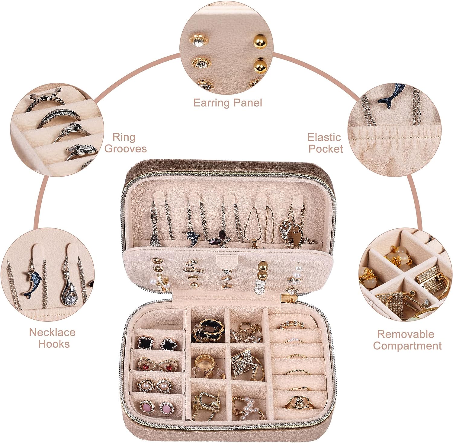 Velvet Travel Jewelry Case - Khaki