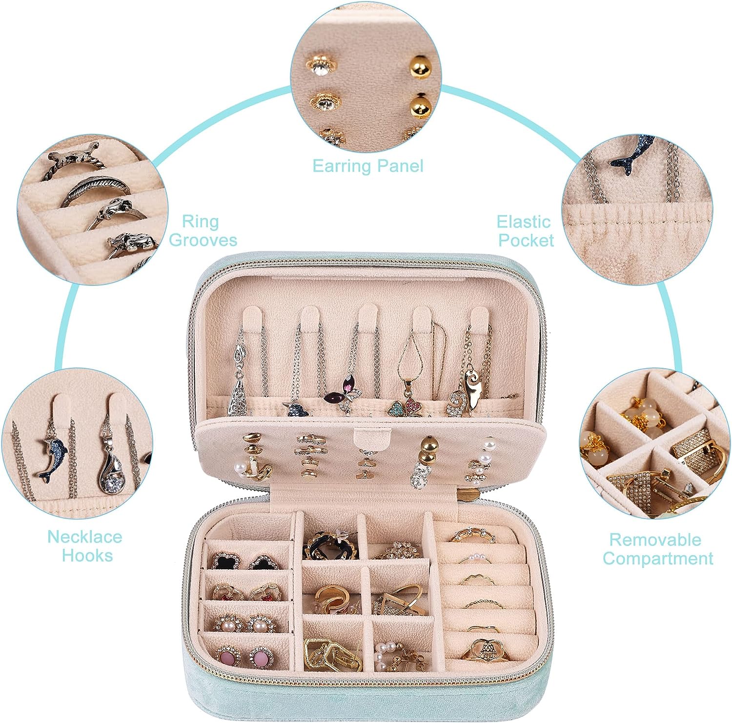 Velvet Travel Jewelry Case - Baby Blue