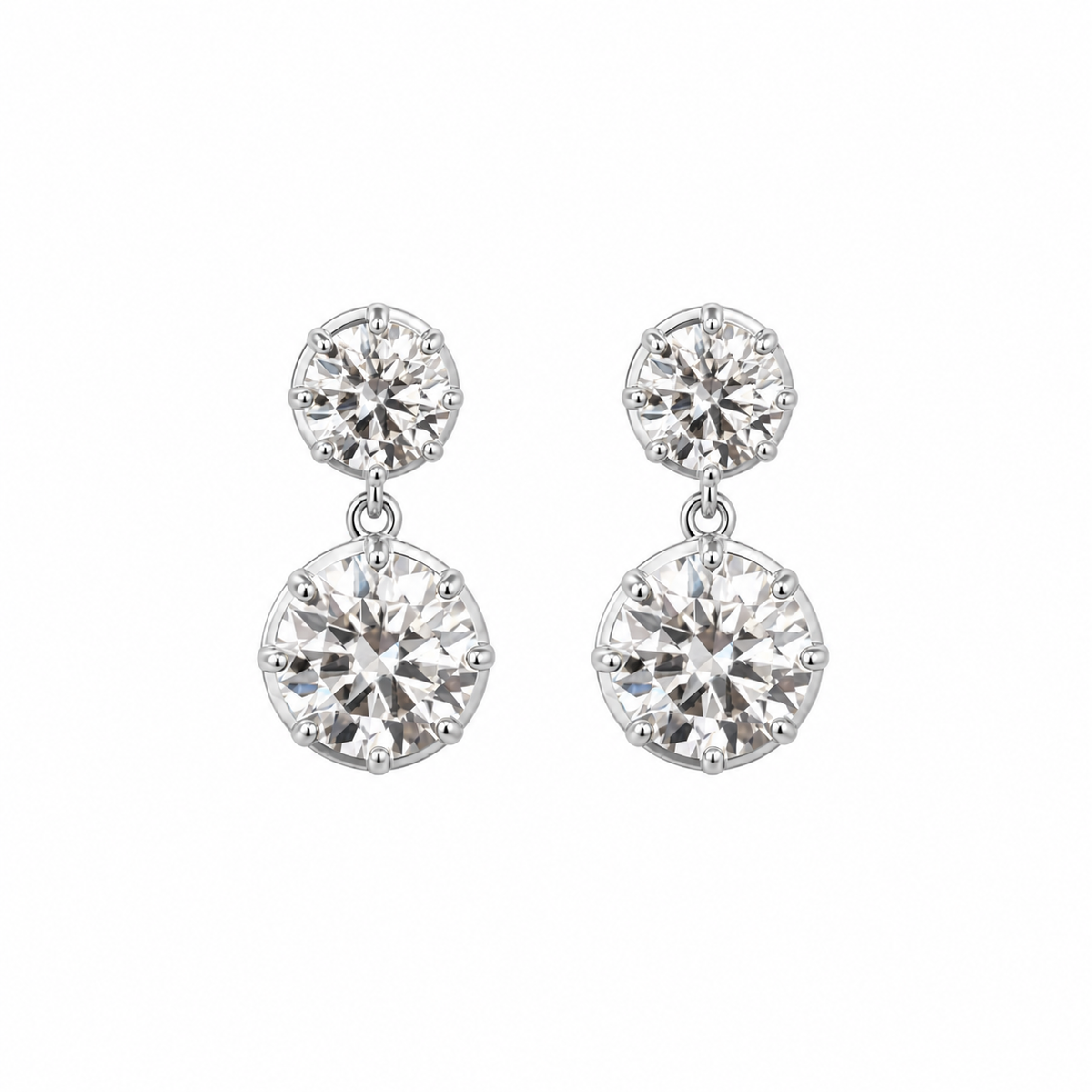 Double Round Moissanite Drop Earrings