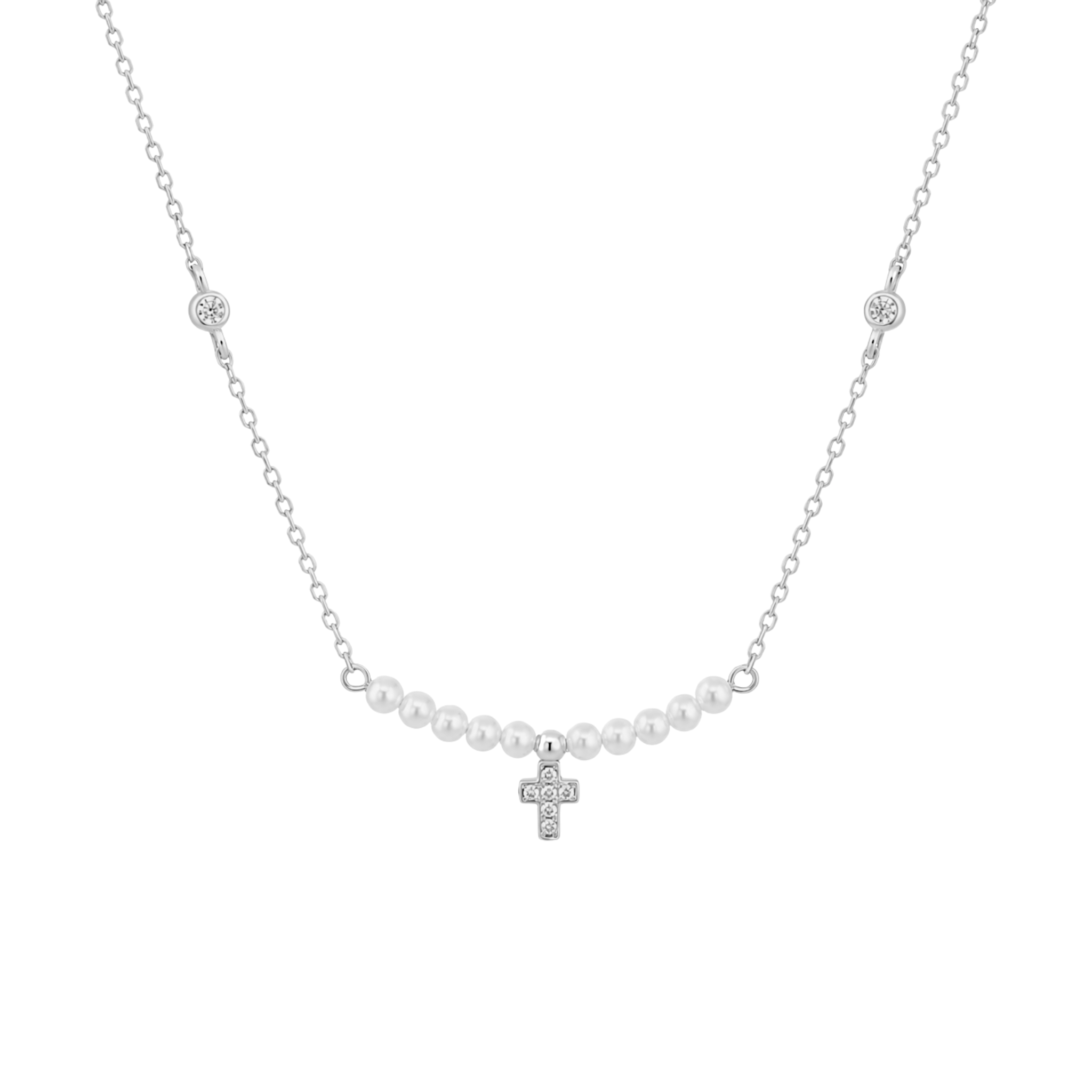 Pave Cross Pearl Necklace