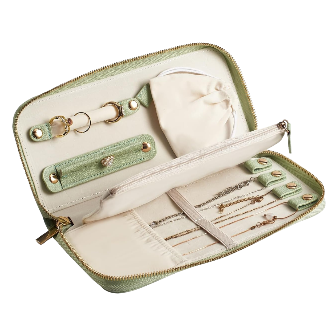 Travel Jewelry Organizer Case - Medium Green