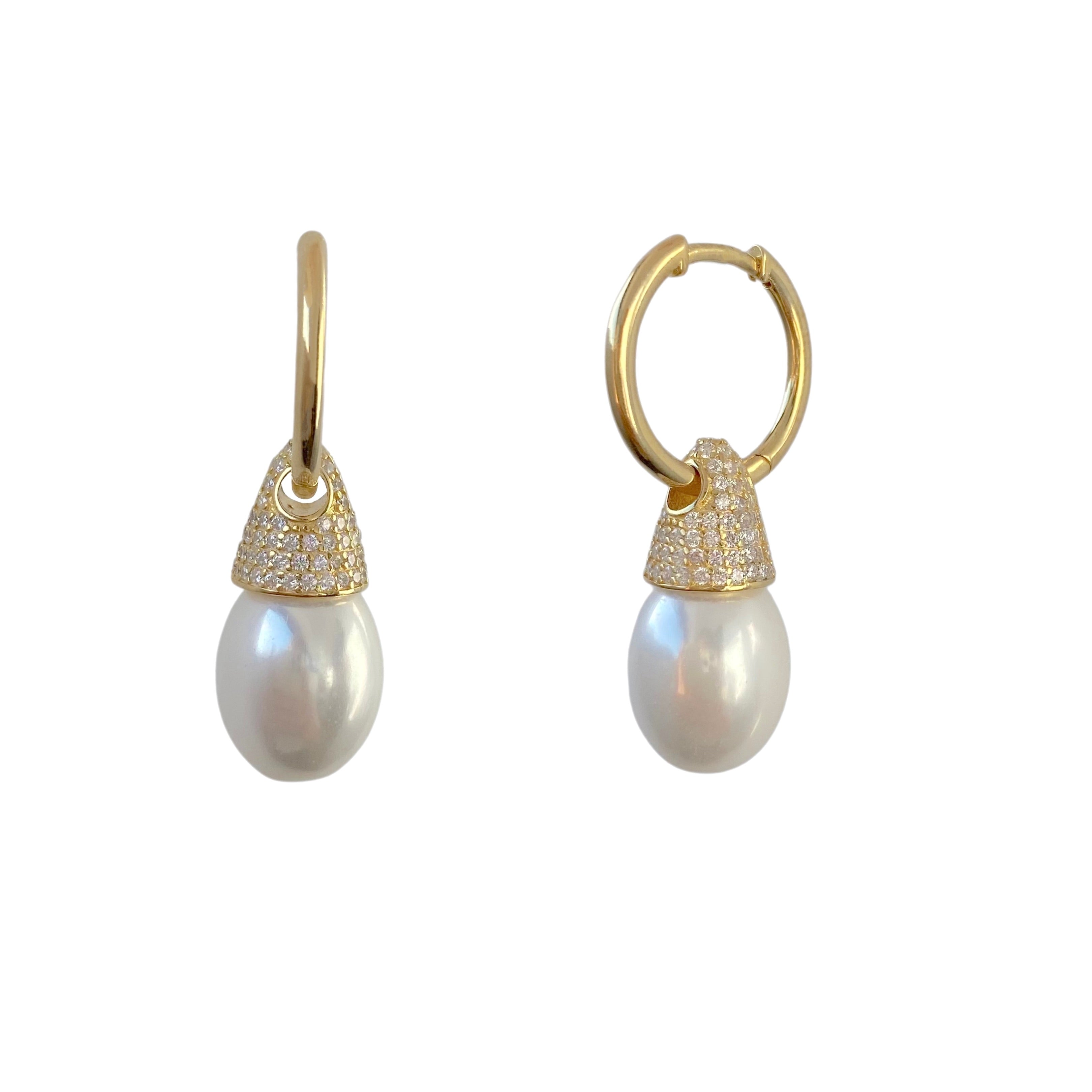 Pave Pearl Drop Huggie TGU