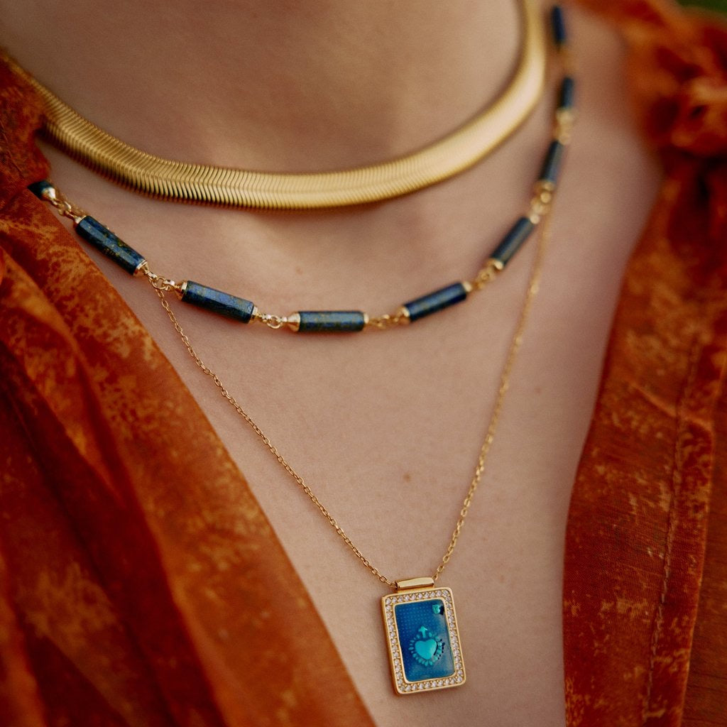 'ORIGEN' STONES BARS NECKLACE -LAPIS -