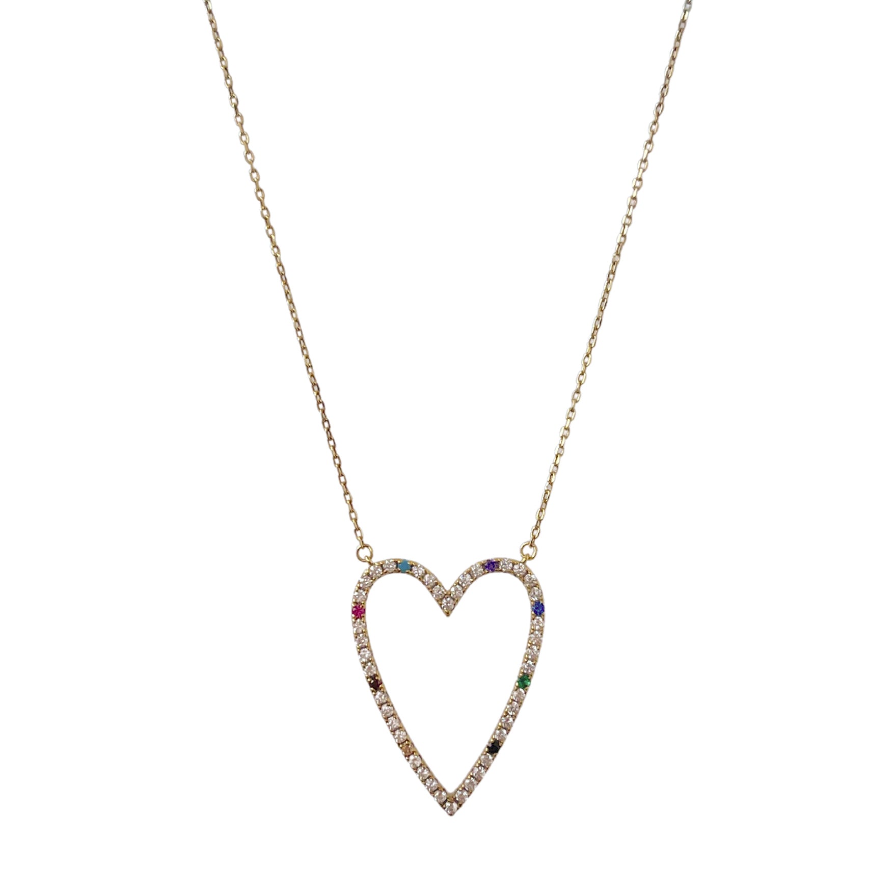 Rainbow Heart Outline Necklace