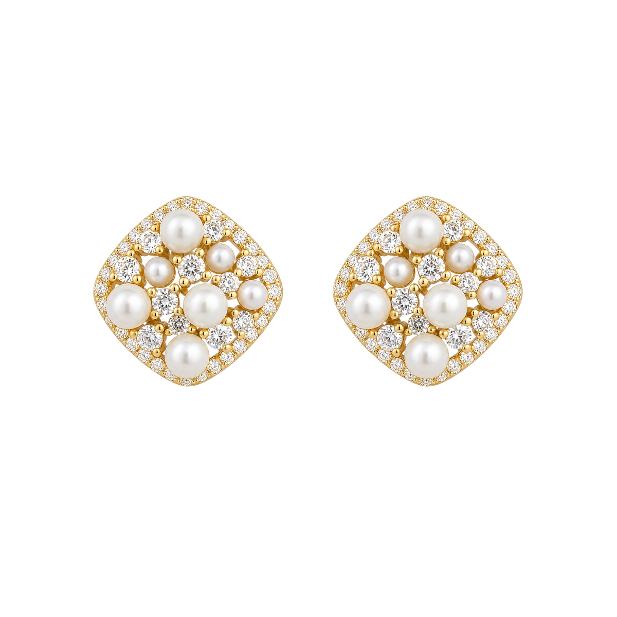 Cushion Pearl Pave Earrings