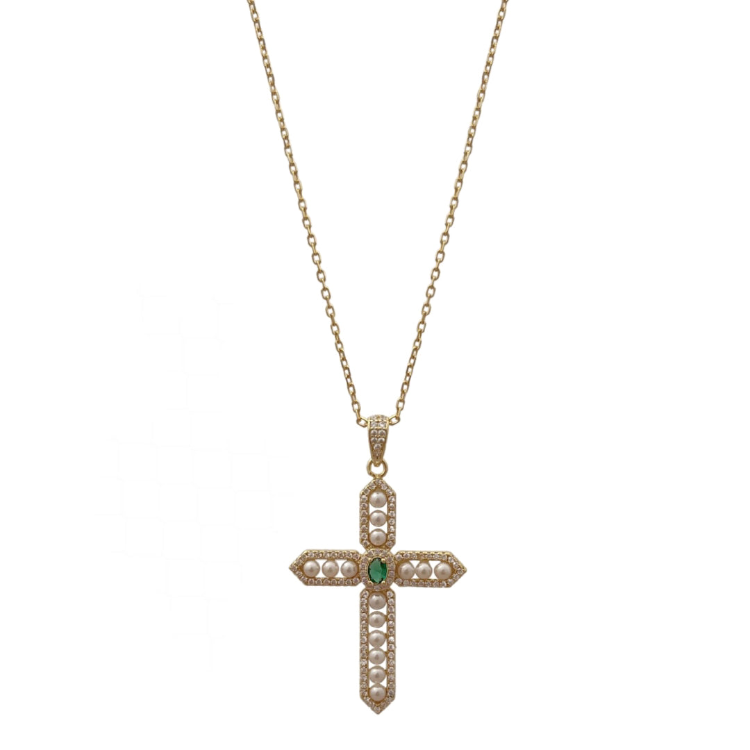 Large Pearly Cross Necklace TGU