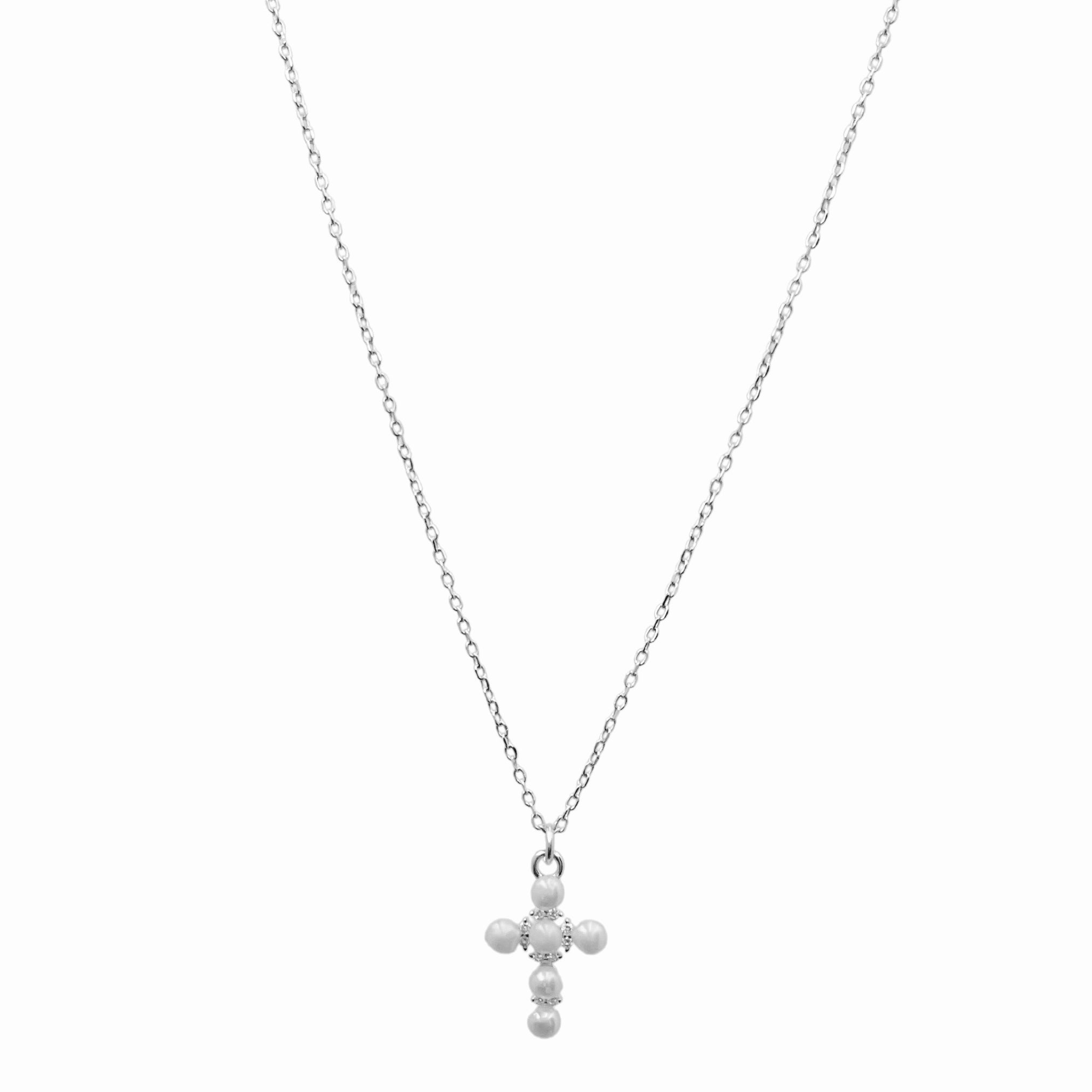 Pearl Crystal Religious Cross Necklace