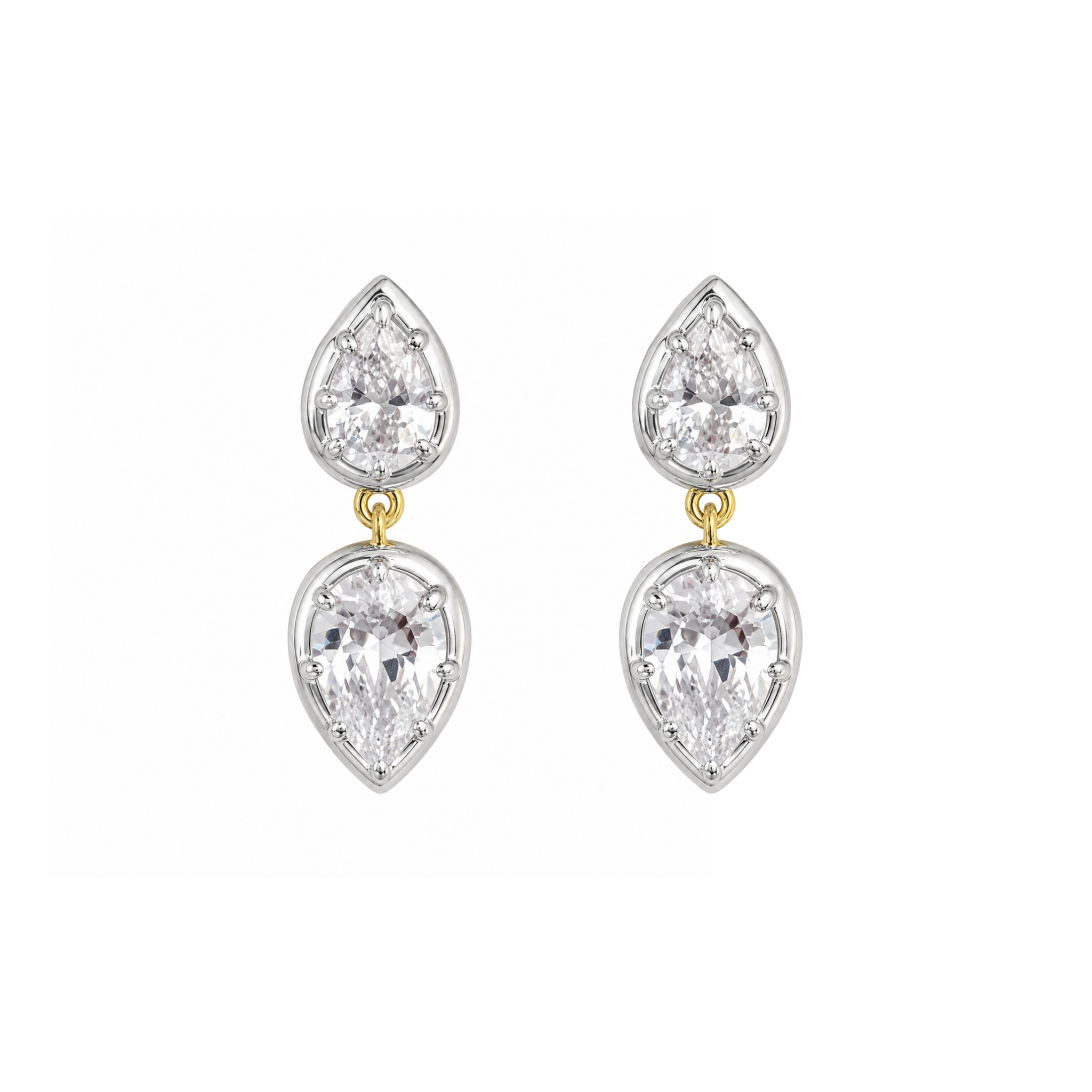Two Tone Pear-Cut Duo Earrings