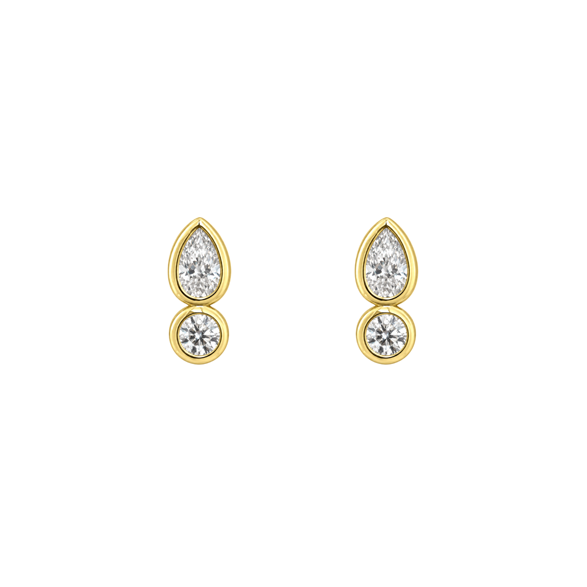 Pear & Round Moissanite Bezel Studs