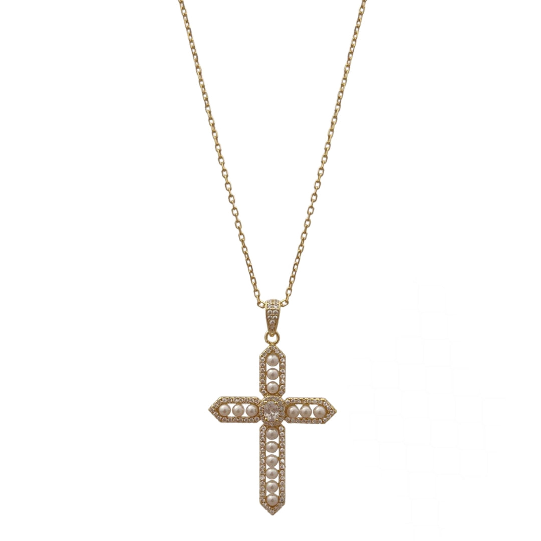 Large Pearly Cross Necklace TGU