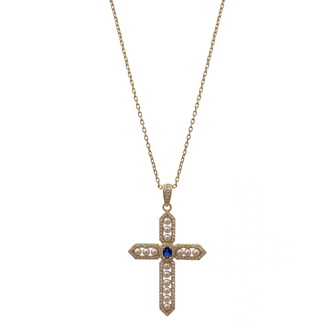 Large Pearly Cross Necklace