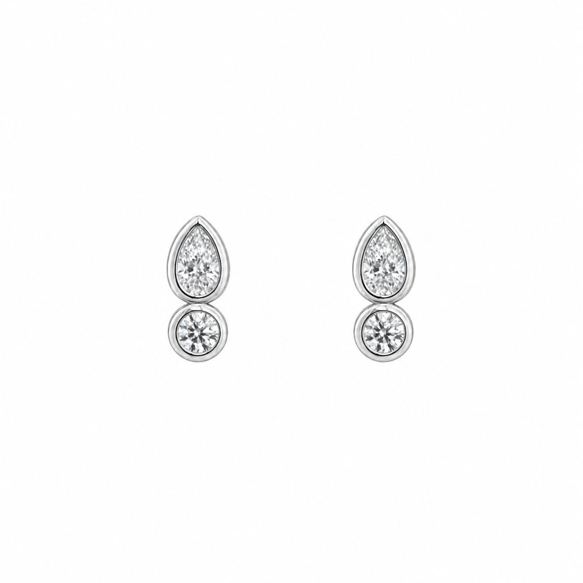 Pear & Round Moissanite Bezel Studs