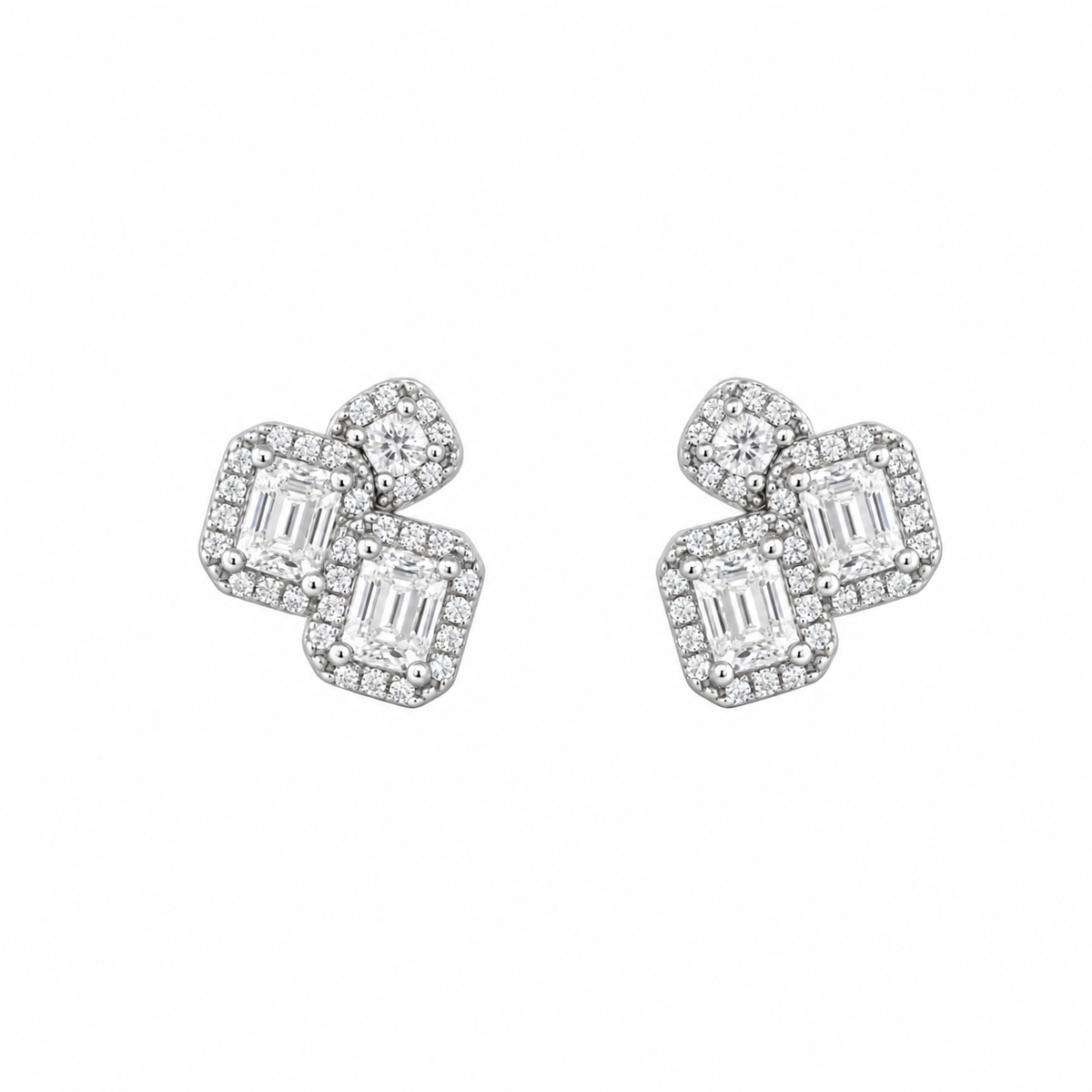 Emerald Moissanite Cluster Studs
