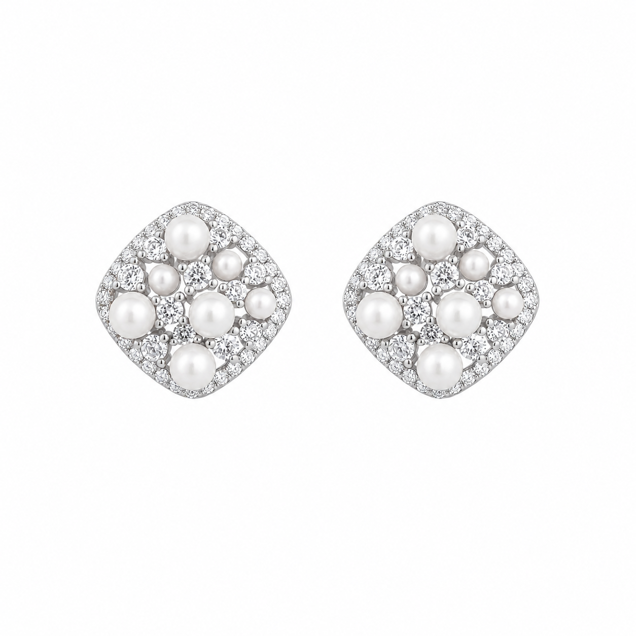 Cushion Pearl Pave Earrings