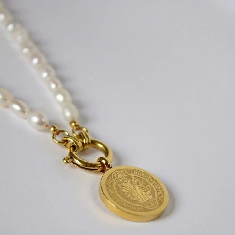 'SAINT BENEDICT' PEARL NECKLACE -SMALL- *M