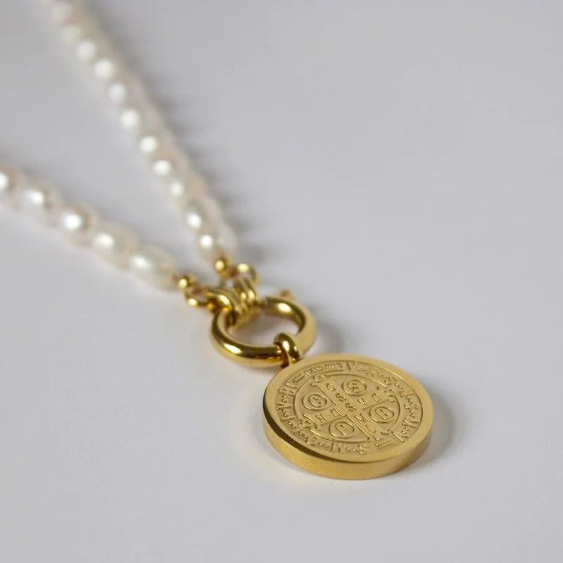 'SAINT BENEDICT' PEARL NECKLACE -SMALL- *M