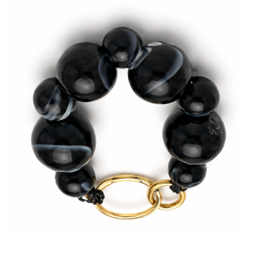 Black beaded Keychain with a gold clasp on a white background