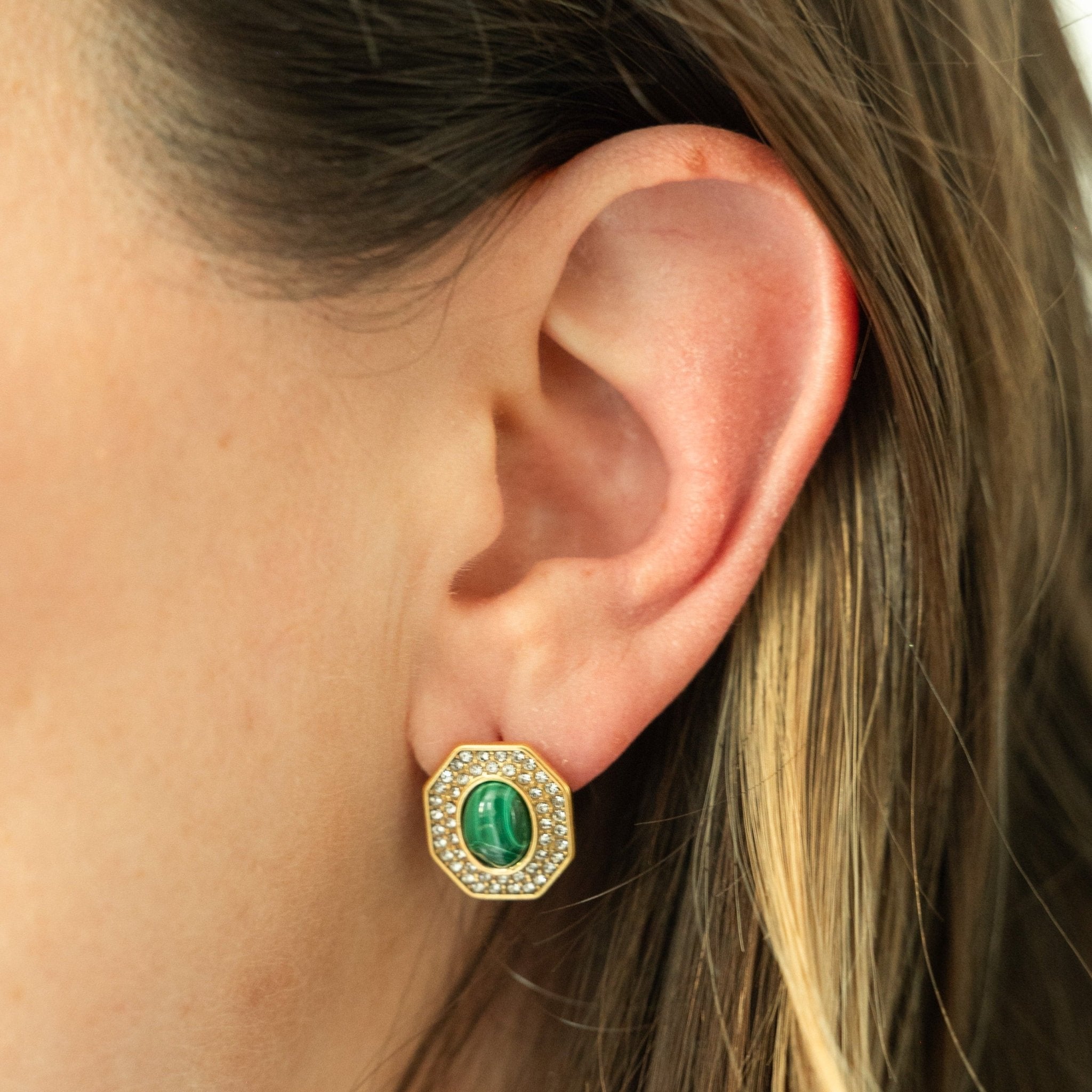 Hexagon Earrings Malachite - Ibiza Passion