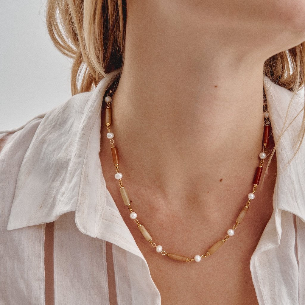 'ORIGEN' PEARLS & STONES NECKLACE -JADE -