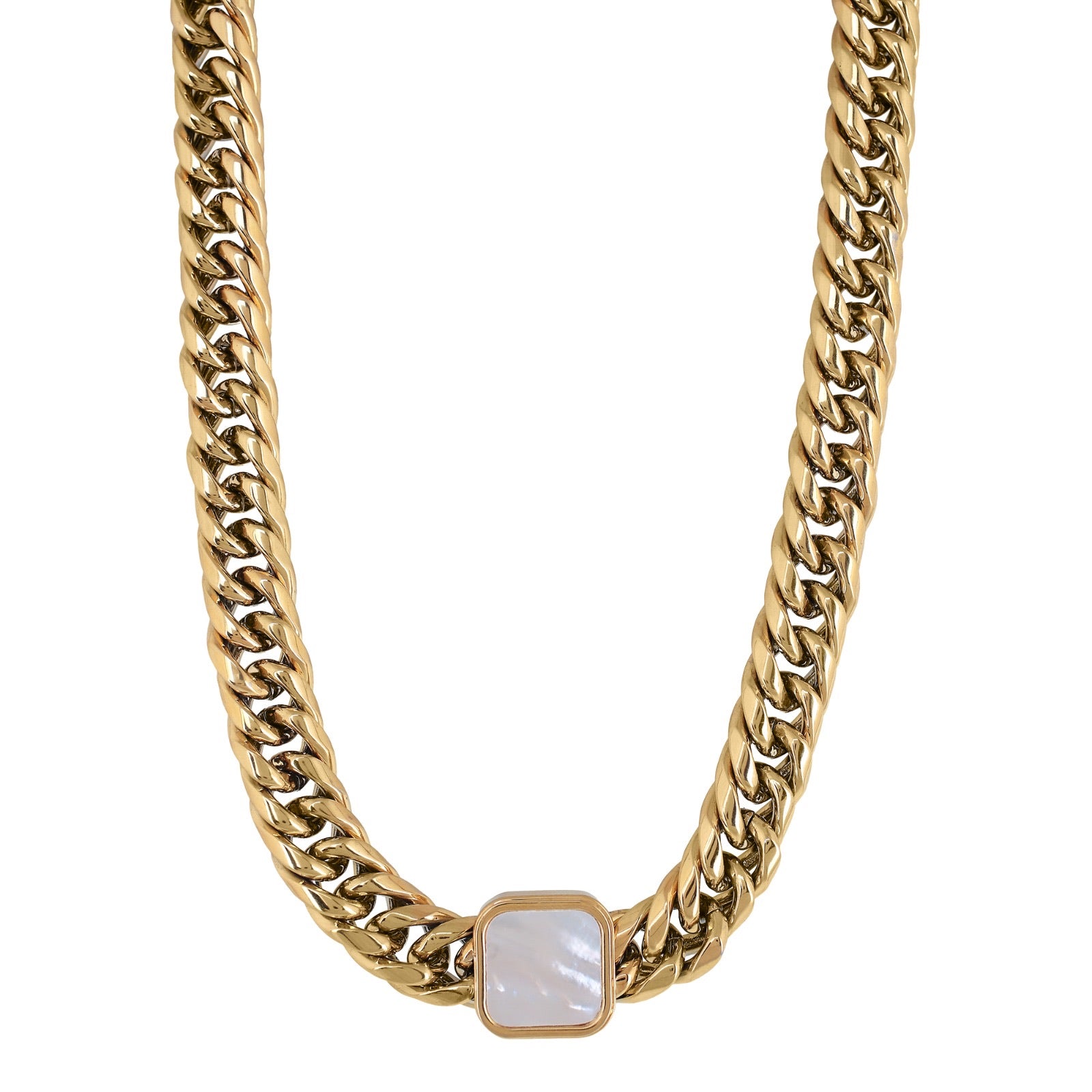 'POLAR' CHUNKY CHAIN NECKLACE WITH MOTHER PEARL