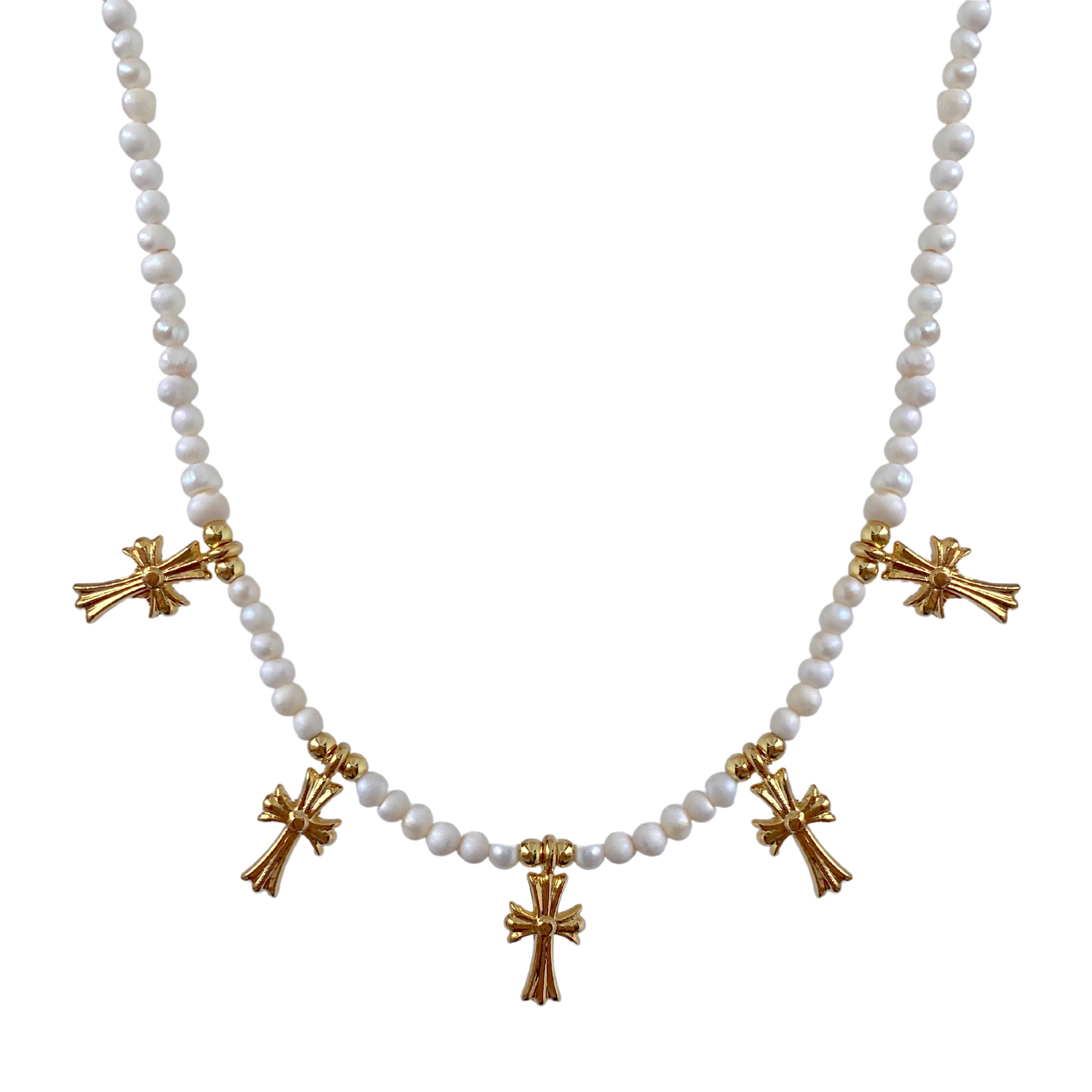 Pearl Multi Cross Necklace