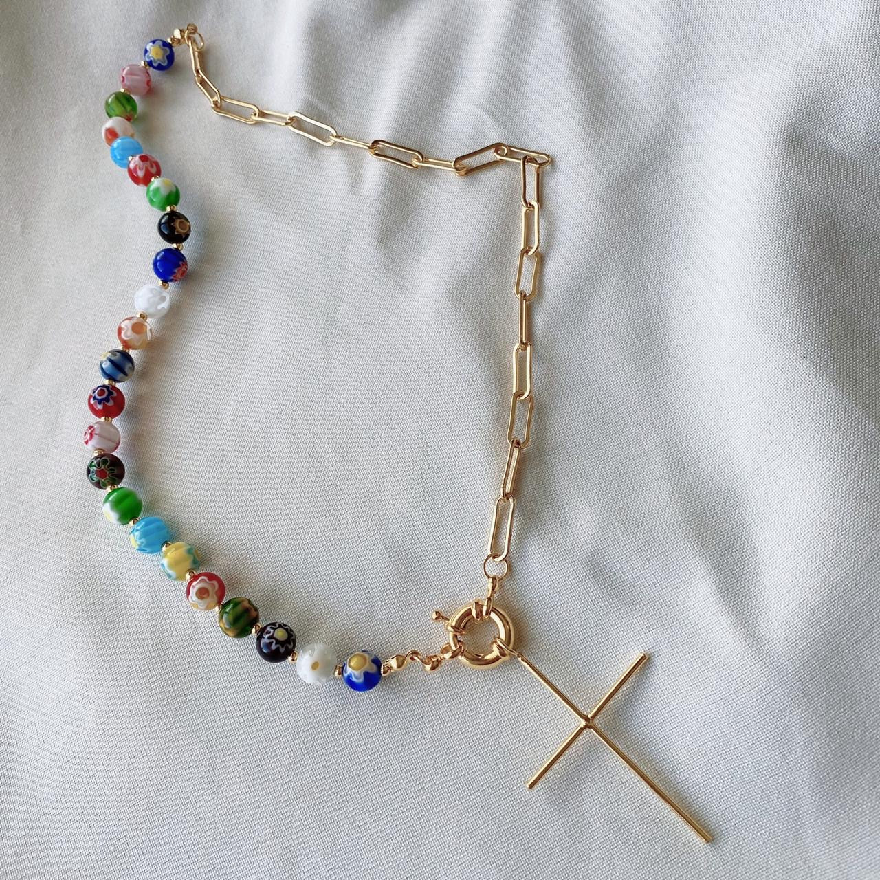 Millefiori cross necklace