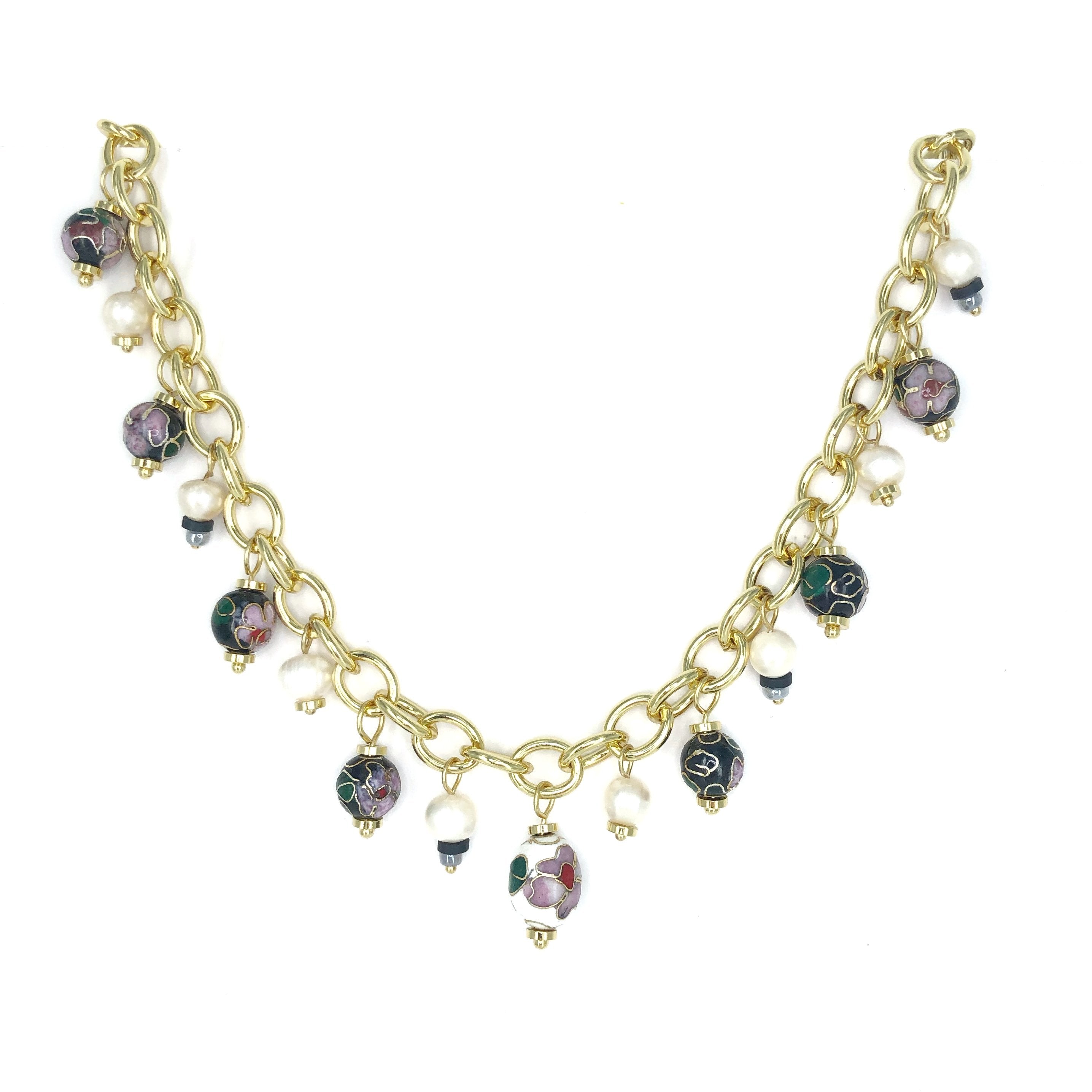 'DONNA' CLOISONNE & PEARLS NECKLACE