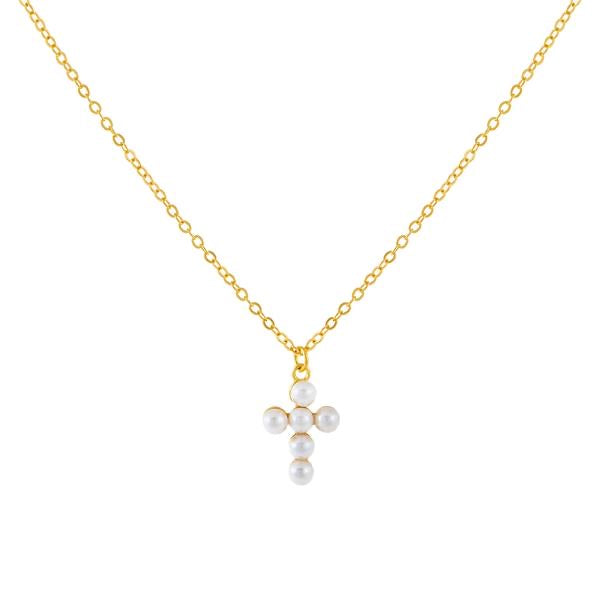 Mini Religious Cross Pearl Necklace