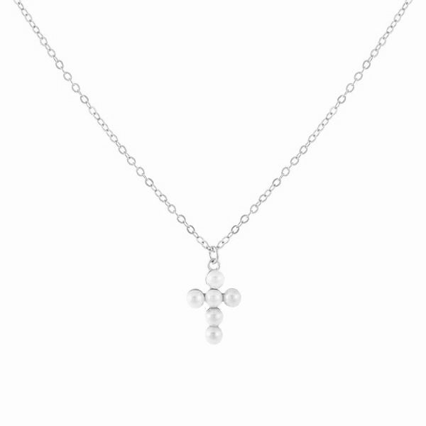 Mini Religious Cross Pearl Necklace