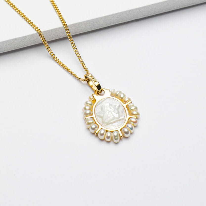 14k Mother Pearl Guardian Angel Necklace