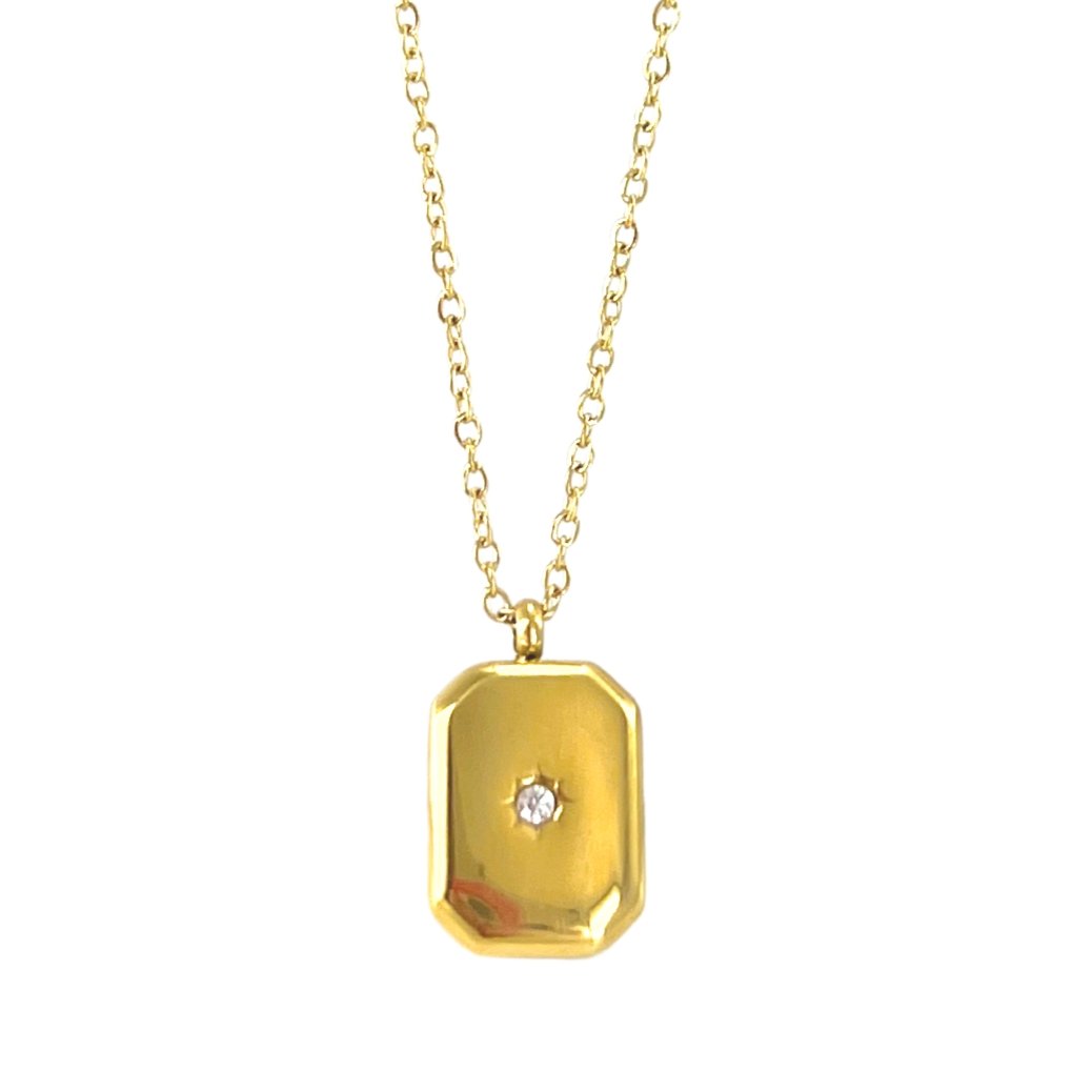 'Chain with rectangle charm & central zirconia stone'